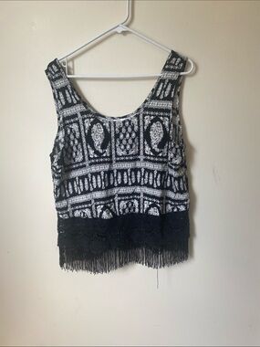Boho Black & White Fringe Tank Top